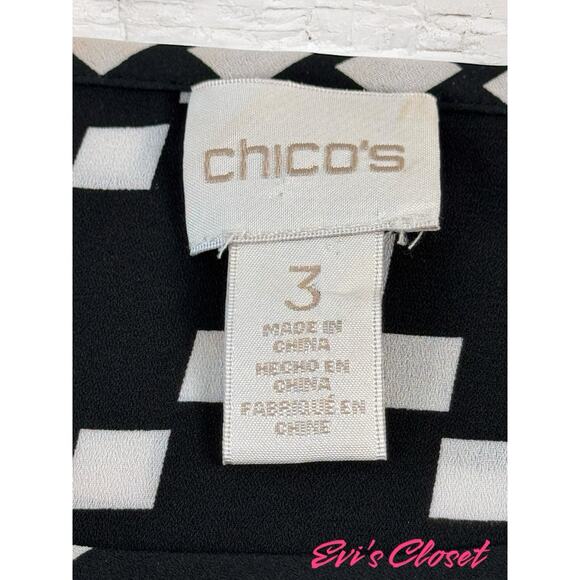 Chico's Geometric Chevron Side Tie Blouse Top Black White Palette Blousy Sz 3XL - Picture 14 of 16